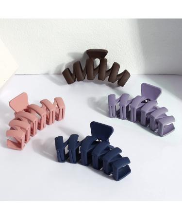 SuPoo 4pcs Hair Clips Large Claw Clips for Thick Hair 4.3" Hair Claw Clips Strong Hold Big Hair Clips for Women Matte Jumbo Jaw Clip Banana Cute Hair Accessories for Thin Hair Gifts brown, blue, purple, pink
