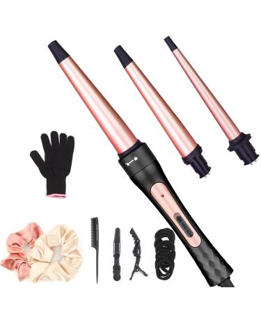 JAETON Hair Curling Wand Iron Conical Curling Iron Set Interchangeable Ceramic Barrel Hair Curler Set for Short & Long Hair (Small 3 Tubes)