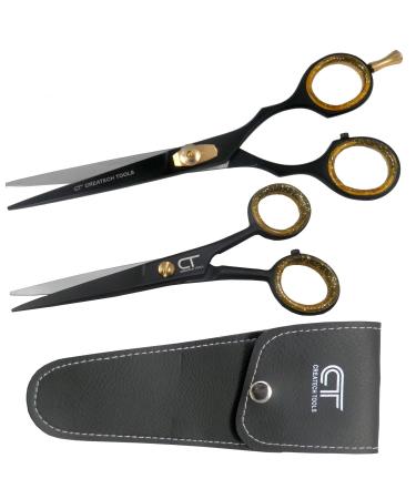 Hair Scissors Set Large and Small Hair Cutting Hairdressing and Trimming Black Scissors Family Care Pack