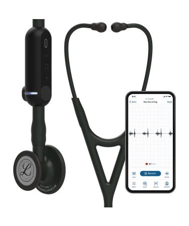 3M Littmann CORE Digital Stethoscope, Black Chestpiece, Tube, Stem and Headset, 27 inch, 8480 Black Tube, Black Stem Black-Finish Chestpiece