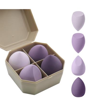 Makeup Sponge Blender 4 Pcs Beauty Blender Foundation Sponges Set with 1 Sponge Holder Case Professional Non Latex Beauty Applicator Set for Cream Liquid and Powder (Purple)