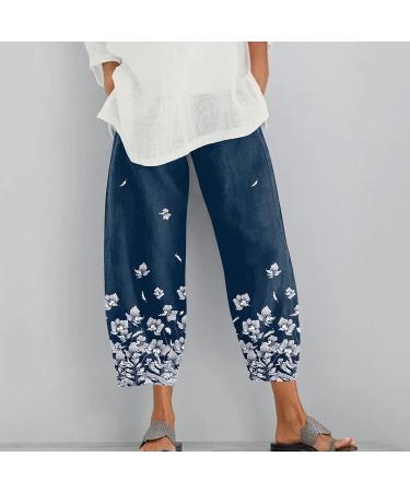 Women's Casual Cotton Linen Palazzo Pants with Pockets - Navy, X-Large - Buy Online on SooperMarket.com