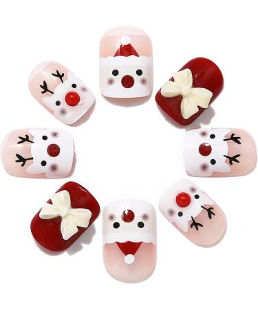 Christmas False Nails Snow Press on Nails - Antler Red Fake Nails 24pcs for Women and Girls - Buy Online on SooperMarket.com