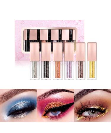 Reddhoon 6 Colors Liquid Glitter Eyeshadow Set Diamond Shimmer Metallic Liquid Eyeshadow Waterproof Long Lasting Quick Drying Sparkling Eye Shadow Makeup Set Set A