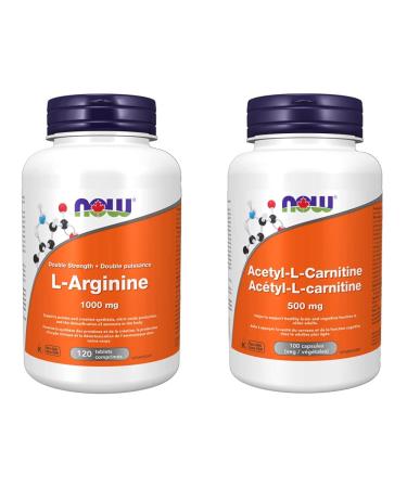 NOW L-Arginine Tablets 1000mg 120 Count & Acetyl L-Carnitine 500mg 100 vcaps L-Arginine Tablets + L-Carnitine 500mg