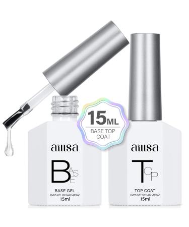 AILLSA Base and Top Coat Gel Nail Polish Set - Gel Top and Base Coat Nail Polish Soak Off U V LED Gel Polish Long Lasting Clear Gel Base Coat High Gloss Shine No Wipe Top Coat for DIY Nail Art at Home 2PCS 0.51 Fl Oz A-b...