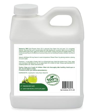 Nature's Will Pure Organic Neem Oil for Indoor and Outdoor Plants and Vegetable - 32 Fl Oz. - Buy Online on SooperMarket.com