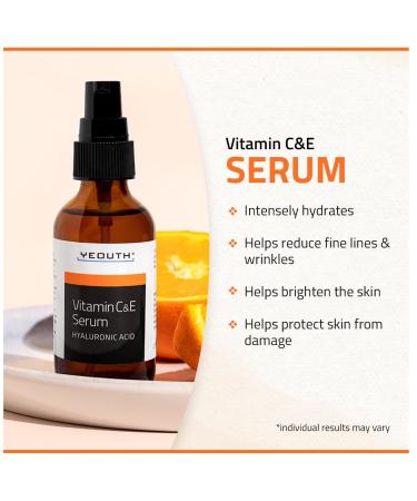 YEOUTH Vitamin C Serum with Hyaluronic Acid & Vitamin E - Brightening & Hydrating Face Serum for Dark Spots (2oz) - Buy Online on SooperMarket.com