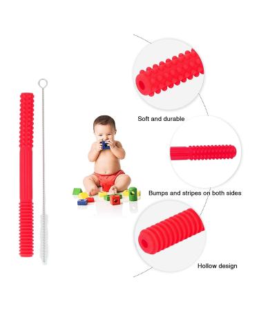 Hollow Silicone Teething Tube in Red - Safe, Textured, and Flexible for Baby's Teething Relief at Home - Buy Online on SooperMarket.com