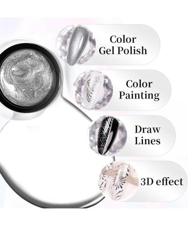 Silver Nail Gel Metallic Gel Painting Nail Polish 3D Metal Painting Gel Drawing Nail Gel Soak Off DIY Nail Art Nail Decoration - Buy Online on SooperMarket.com