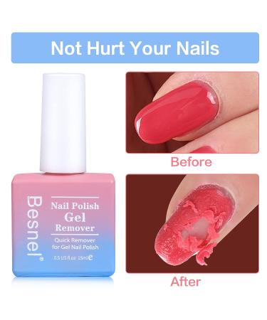 Besnel Gel Nail Polish Remover 5 Pack - Professional Non-Irritating Formula with Nail File, Cuticle Pusher - Quick, Easy Gel Polish Removal without Foil Soaking - 1 Fl Oz - Buy Online on SooperMarket.com