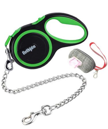 Etechydra retractable dog leash durable with anti-bite steel chain dog leash 5 m with chain linen nylon strap roller linen pull-out dog leash for medium-sized big dogs green