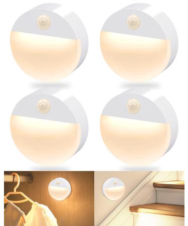 Flowood night light with motion detector 4 pieces of stair lighting LED motion detectors with battery car on/off for children's room hallway staircase bedroom kitchen & cabinet Warm white T031-W4