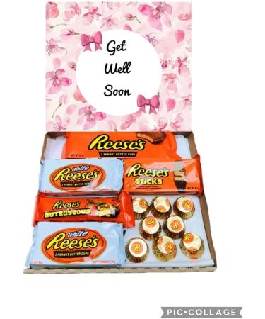 Get Well Soon Pink Reeses Nutty Peanut Butter Sweet Box Hamper Gift Present - Buy Online on SooperMarket.com