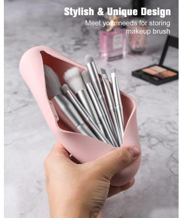 FERYES Magnetic Makeup Brush Holder - Portable Silicone Organizer for Travel | Soft Pink Cosmetic Storage - Buy Online on SooperMarket.com