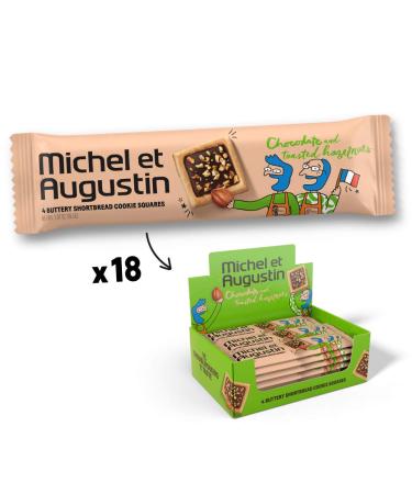 Michel et Augustin Gourmet Chocolate Cookie Squares | Individually Wrapped European Cookie Bars | Milk Chocolate & Hazelnut | 18-Bar Pack | 4 French Shortbread Cookies per Bar Milk Chocolate Hazelnut 4 Count (Pack of 18)
