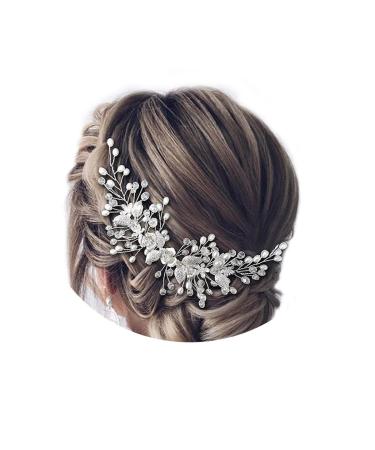 Easedaily Silver Flower Leaf Bridal Hair Vine Headpiece with Pearls - Wedding Hair Accessories for Women and Girls - Buy Online on SooperMarket.com