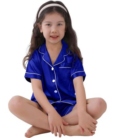 SWOMOG Kids Silk Pyjamas| Short Sleeve Satin PJs Sets for Boys & Girls| Blue, Ages 6-7| Button-Down Silky Nightwear for Children & Teens - Buy Online on SooperMarket.com