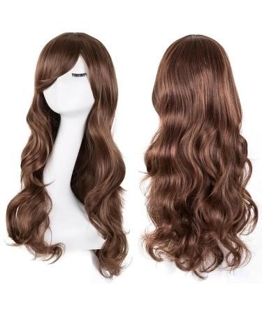 YEESHEDO 32" 80 cm Long Wavy Curly Hair Cosplay Wigs with Bangs for Women Girls Heat Resistant Synthetic Wig for Party Costume Anime Halloween (Dark Brown)