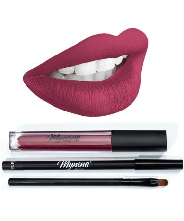 Maroon Red Matte Lipstick Set with Lip Liner and Brush Kit - Long-lasting, Waterproof, Talc-free, Paraben-free - Buy Online on SooperMarket.com