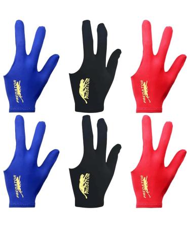Jtkrew 6 piece Billard glove 3 fingers Queue gloves billiard gloves billiard snooker Queue gloves unisex stretchy for billiards
