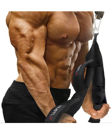 Hustle Athletics Tricep Rope Cable Attachments for Gym Use - Perfect Gym Equipment for Home/Gym Accessories - Multi Workout Rope Cable Machine Attachment -Best Gym Rope Grip with 4 Anti-Slip Handles BLACK