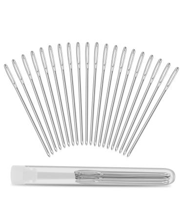 ERKOON 20 Pieces Large-Eye Blunt Needles 52mm Large Eye Sewing Needles Stainless Steel Stitching Needles with Clear Bottle for Leather Projects