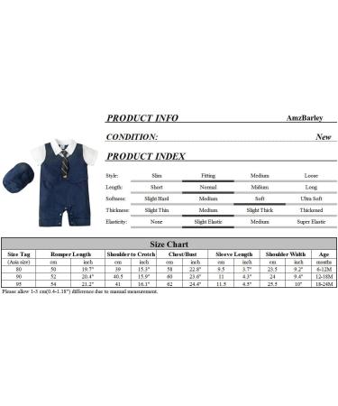 AmzBarley Baby Boys Navy Tuxedo Romper Suit | 18-24 Months | Kids Gentleman Outfit with Shirt, Pants, Vest, and Bowtie - Buy Online on SooperMarket.com