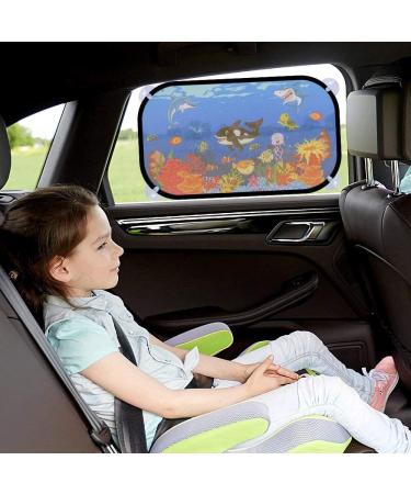 iZoeL Car Sun Shade for Kids 2pcs | Self-adhesive Side Window & Rear Sunshades Universal with 8 Suction Cups | Sun Glare and UV Rays Protection | Blue Ocean Design - Buy Online on SooperMarket.com