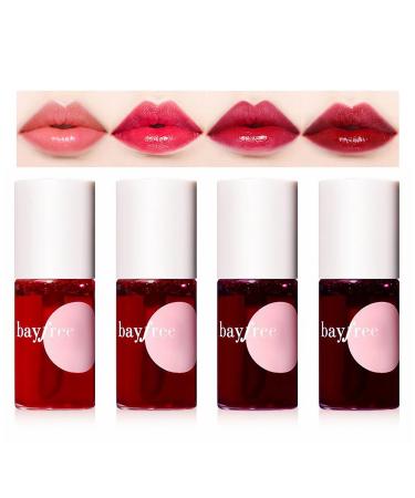 4 Colors Lip Tint Stain Set Velvet Lip Tint Watery Lip Stain Lip & Cheek Tint Moisturizing Mini Liquid Lipstick Waterproof Korean Lip Tint Plumping Lip Gloss Non-Sticky Long Lasting Vivid Color Apple & Watermelon & Straw...