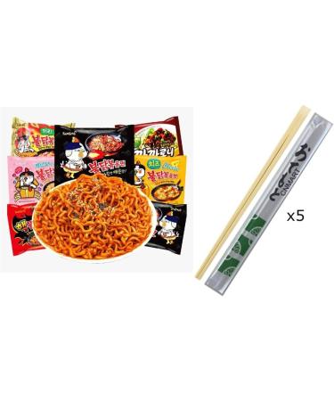 CNMART Samyang Hot Chicken Buldak Ramen HALAL/Pack of 10 Instant Noodles + 1 Free Bottle Samyang Sauce - Assorted 10 Different Flavours Case  - Buy Online on SooperMarket.com