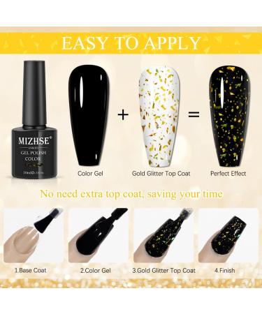 MIZHSE Gold Glitter Top Coat Gel Nail Polish - Sparkling Soak Off UV LED Gel for Salon & DIY Manicure - 10ml E-Gold Sequins Christmas Nail Decor - Buy Online on SooperMarket.com