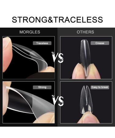 600pcs MORGLES Almond Nail Tips Full Cover Set with Glues and Files - Clear Almond Shaped Acrylic Nails for Salon and Home Use - Buy Online on SooperMarket.com