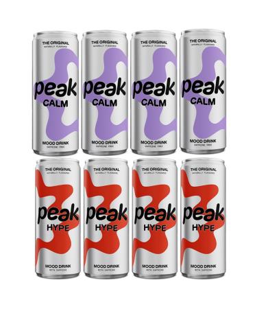 8 x 250ml Peak Mood Drink (4 Hype + 4 Calm) Sparkling Energy Beverage Anti Stress Rest Relax Night Water