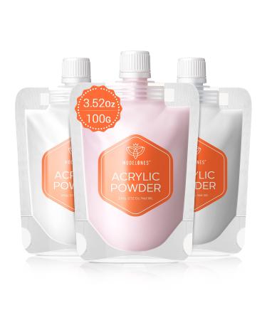 modelones 3.53oz Acrylic Powder Set- 3 Colors Clear/White/Pink Premium Acrylic Nail Powder for for 3D Acrylic Nail Art Nail Carving French Nail Extension
