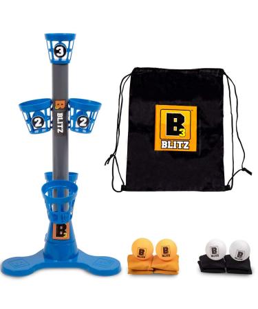 B3 Blitz, Bean Bag and Pong Ball toss Game, Indoor Party Game for Adults and Family: College Bean Bag The Next Generation Pong GameGame Stand, 5 Buckets 8 Bean Bags 4 Pong Balls , Blue