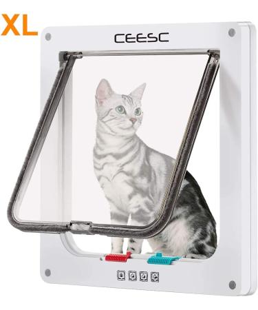 CEESC Large Cat Door 11x9.8 - 4 Way Locking for Windows & Sliding Glass - Weatherproof Cat Flap for Cats & Dogs - 24.8 Circumference, White - Buy Online on SooperMarket.com