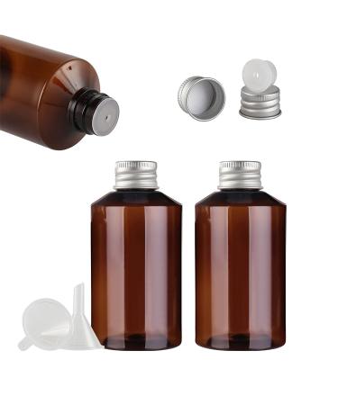 Tianzd 3 pieces empty 150ml brown plastic bottles with silver aluminum screw cap with orifice reducer essential oil bottles make -up remover cosmetics container with funnel