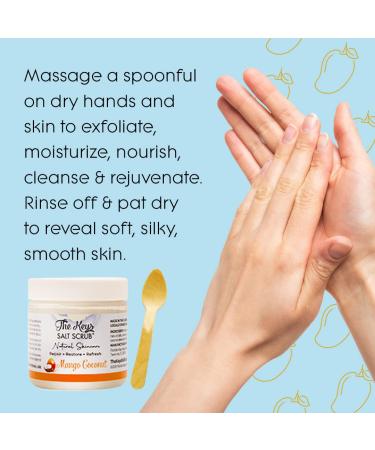 Keys Salt Scrub Premium Exfoliating Sea Salt Body Skin Scrub - Mango Coconut Travel Size 3.4 oz | Made with Pure Florida Sea Salt, Organic Oils, and Nutrients + Wooden Spoon | Pack of 1 - Buy Online on SooperMarket.com