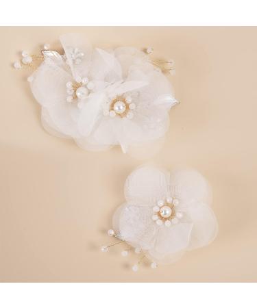 2pcs White Flower Hair Clip with Pearl Wedding Hair Comb - Bridal Hair Accessory for Bride, Bridesmaid, Women, Mother, Girl - Valentine's Day Gift - Buy Online on SooperMarket.com