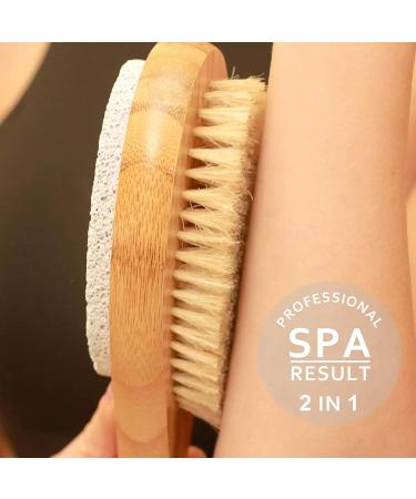 ICANdOIT 2 in 1 Long Handle Bath & Shower Brush with Boar Bristle and Pumice Stone - Exfoliate, Soften Skin, Dry Brushing, Cellulite & Lymphatic Drainage - Buy Online on SooperMarket.com