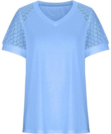 MALAIDOG Womens Lace Puff Sleeve Tunic Blouse - Floral V Neck Tee, Summer Flowy Top Blue - Buy Online on SooperMarket.com