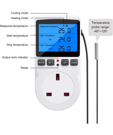 Diymore 220V Digital Temperature Controller Thermostat with Backlight LCD Screen - Ideal for Greenhouse, Farm, and Terrarium - Buy Online on SooperMarket.com
