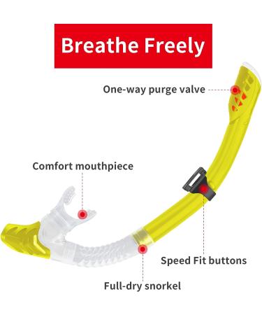 SwimStars Snorkel Set for Women and Men - Anti-Fog Comfortable Mask with Tempered Glass - Ideal for Swimming, Snorkeling, and Scuba Diving - Yellow - Buy Online on SooperMarket.com