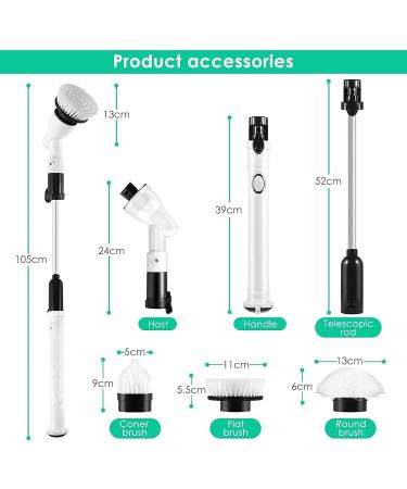 GOFOIT 360-degree Cordless Electric Spin Scrubber with Long Handle - Shower, Tub, and Tile Power Scrubber with 3 Multi-Purpose Brush Heads - Buy Online on SooperMarket.com