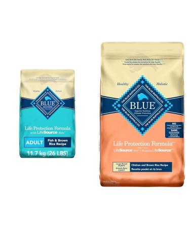 Blue Buffalo Life Protection Formula Adult Dog Food Fish and Brown Rice 11.7kg Bag & Life Protection Formula Large Breed Puppy Dog Food Chicken and Brown Rice 11.7 Kg Bag Fish Large Bag + Chicken And Brown Rice 11.7 Kg