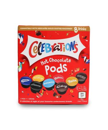 Celebrations Hot Chocolate Dolce Gusto Compatible Pods - Twix Mars Bounty Snickers Galaxy Malteser Milky Way & Galaxy Caramel Capsules - 1 Box 8 Capsules 8 8 Count (Pack of 1)
