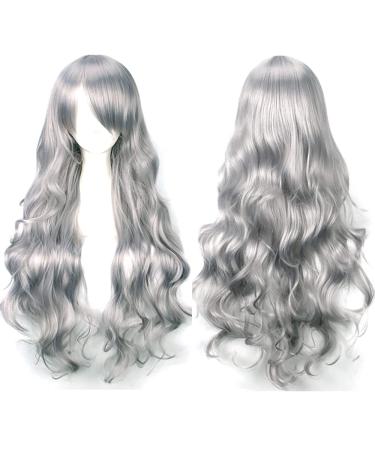 YEESHEDO 32" 80 cm Long Wavy Curly Hair Cosplay Wigs with Bangs for Women Girls Heat Resistant Synthetic Wig for Party Costume Anime Halloween (Grey)