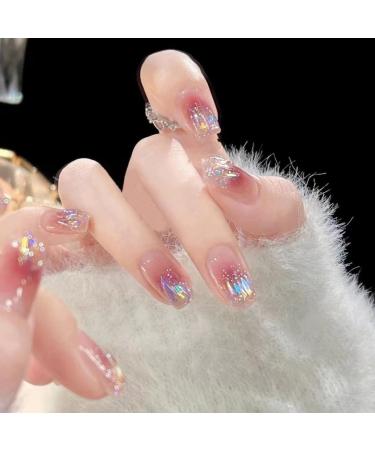 24PCS Press on Nails Short Glue on Nail for Women Shiny French False Nails Fake Nails False Nail with Glue for Girl Nail Art - Buy Online on SooperMarket.com