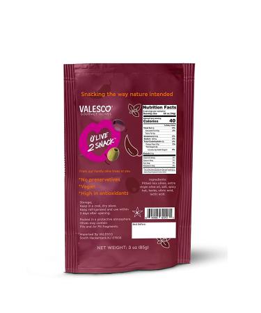 Valesco OLive 2 Snack Pitted Olives Variety Pack 6 Flavors 3 oz (12 Pouches) - Buy Online on SooperMarket.com